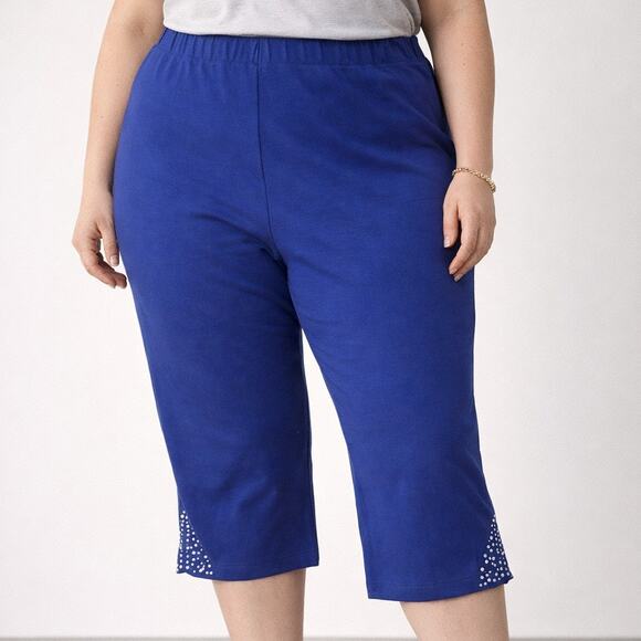 Quacker Factory Pants - Quacker Factory Capri Pants XXL Blue Pull On Elastic Waist Sequin Hem